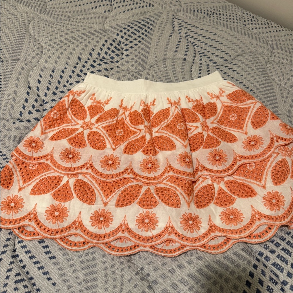 ILLA ILLA Floral Embroidered Mini Skirt in Orange and White